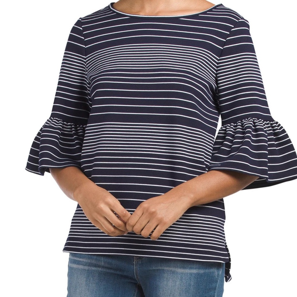 MAX STUDIO Striped Pique Bell Sleeve Top